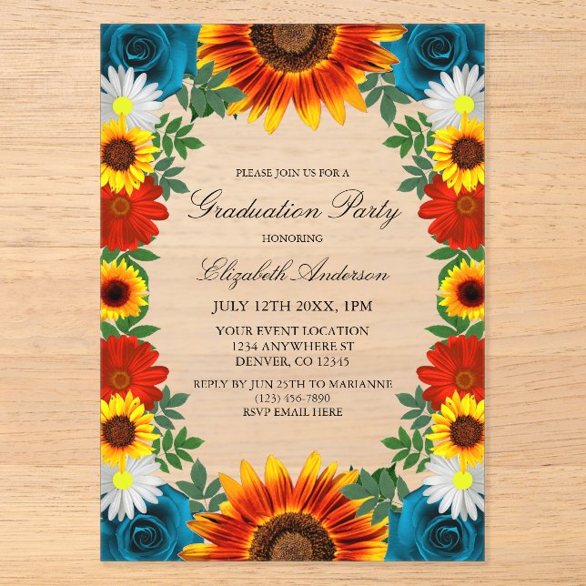 Invitations En Acrylique Jardin Summer Floral Graduation Party (Recto)