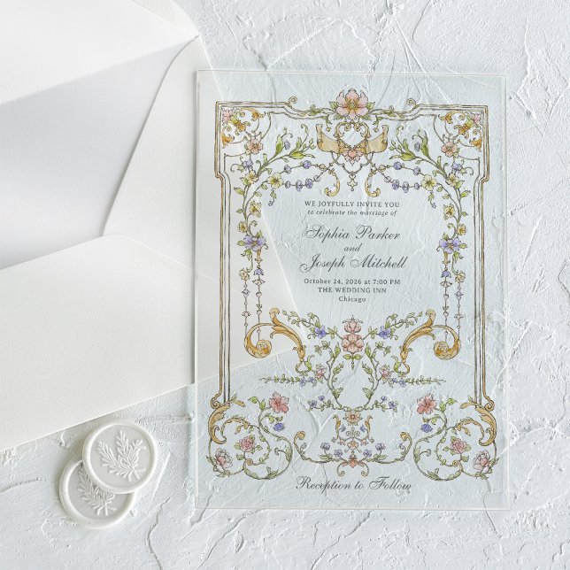 Invitations En Acrylique Jardin vintage | Mariage Luxe coloré (Créateur téléchargé)