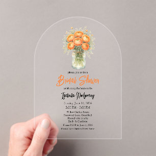 Invitations En Acrylique Jarre de mariage de ranunculus à palette orange
