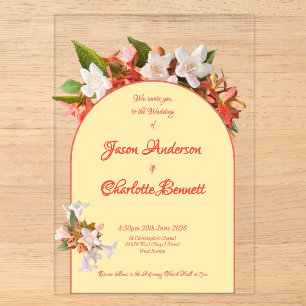 Invitations En Acrylique Jaune Beurre & Chèvrefeuille Photo Mariage