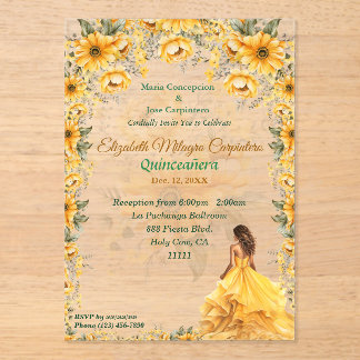Invitations En Acrylique Jaune clair Quinceañera Design floral