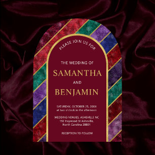 Invitations En Acrylique Jewel Tone Luxe Arc Bourgogne Mariage Or