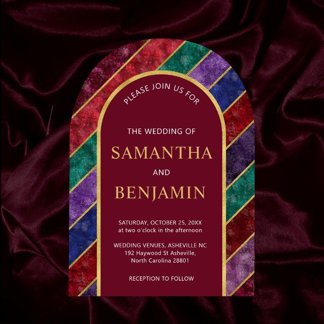Invitations En Acrylique Jewel Tone Luxe Arc Bourgogne Mariage Or (Créateur téléchargé)