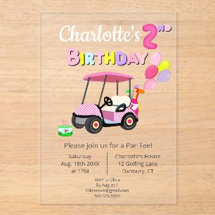 Invitations En Acrylique Joli 2e Anniversaire Golf Féminin Rose à Points