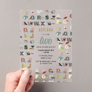 Invitations En Acrylique Joli Alphabet ABC Animaux Joyeux Anniversaire