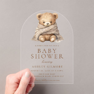 Invitations En Acrylique Joli Baby shower Ours En Teddy Brown