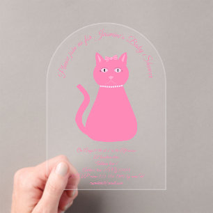 Invitations En Acrylique Joli bébé rose fille chat Baby shower personnalisé