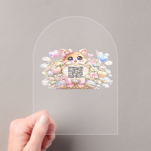 Invitations En Acrylique Joli code QR personnalisé chat pastel rose floral