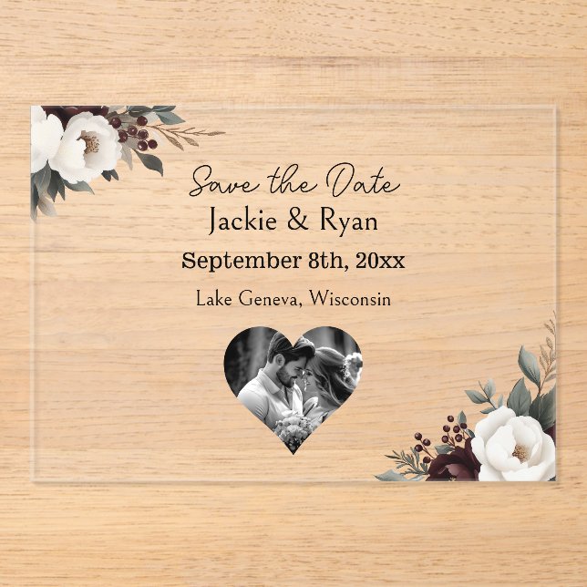Invitations En Acrylique Joli mariage botanique translucide Enregistrer la  (Recto)
