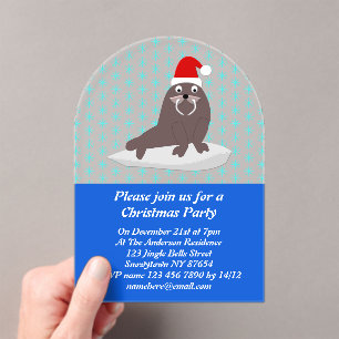 Invitations En Acrylique Joli Noël Walrus et Snowflakes Custom
