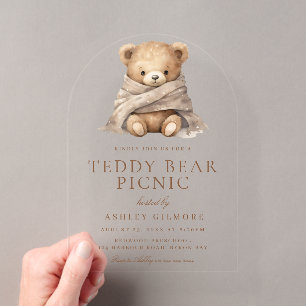Invitations En Acrylique Joli Ours en Peluche Brun Pique-Nique Rendez-Vous