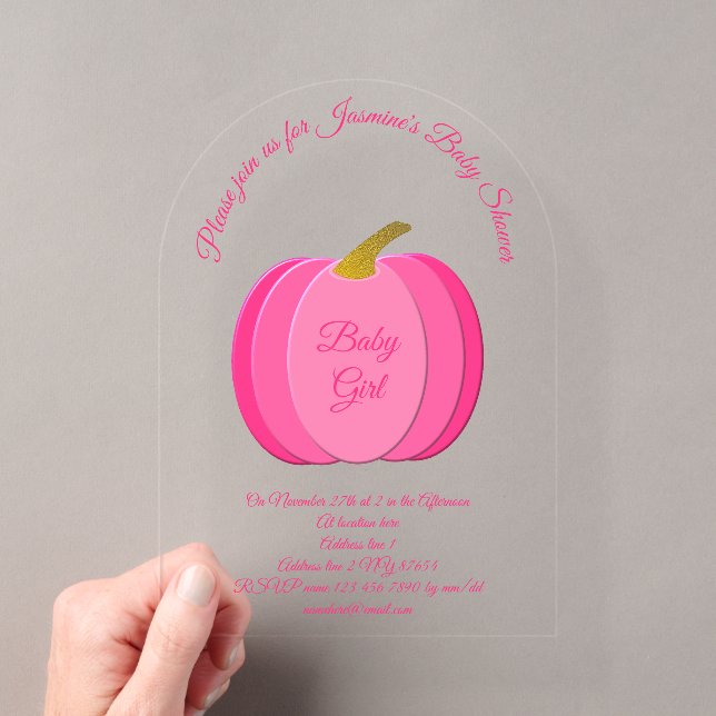 Invitations En Acrylique Joli rose bébé fille Citrouille Baby shower person (In situ (ordinateur de poche))
