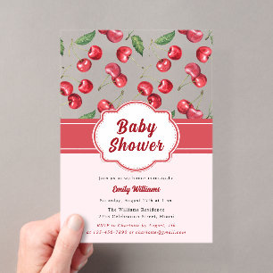 Invitations En Acrylique Jolie aquarelle Fête de bébé Cerise Rouge