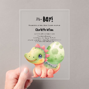 Invitations En Acrylique Jolie Baby Shower Dinosaure Bébé Aquarelle