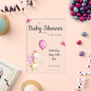 Invitations En Acrylique Jolie Fée Rose Dragon Fille Baby Shower