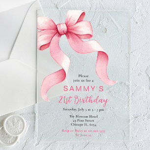 Invitations En Acrylique Jolie Fête d'Anniversaire Ruban Coquette Rose