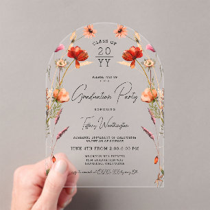 Invitations En Acrylique Jolie fête Fleur sauvage de graduation