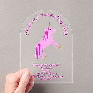 Invitations En Acrylique Jolie fille rose bébé Unicorn Baby shower personna