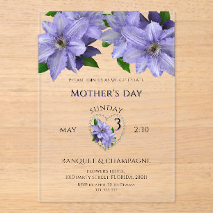 Invitations En Acrylique Jolies Fleurs Mauves, Célébration de la Fête des M