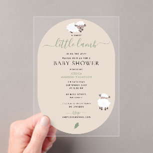 Invitations En Acrylique Jolis agneaux Animaux de ferme mignons Baby Shower