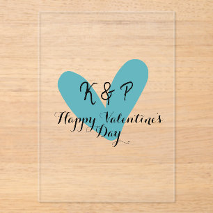 Invitations En Acrylique Joyeuse Saint-Valentin turquoise cœur nom lettre