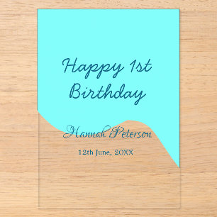 Invitations En Acrylique Joyeux 1er anniversaire vague bleu rétro boho nom