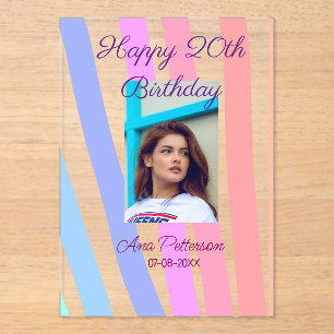 Invitations En Acrylique Joyeux 20e anniversaire arc-en-ciel lignes boho ru