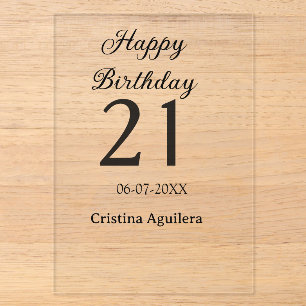 Invitations En Acrylique Joyeux 21e anniversaire lettre gras nom simple min