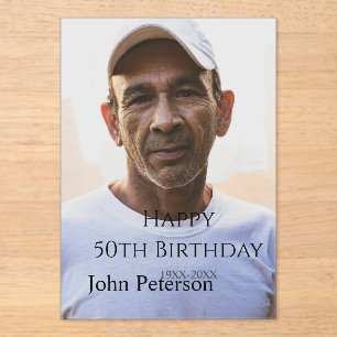 Invitations En Acrylique Joyeux 50e anniversaire nom photo année homme simp