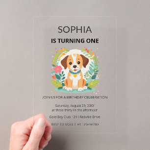 Invitations En Acrylique Joyeux Anniversaire Fleuriste Chien Enfants Premie