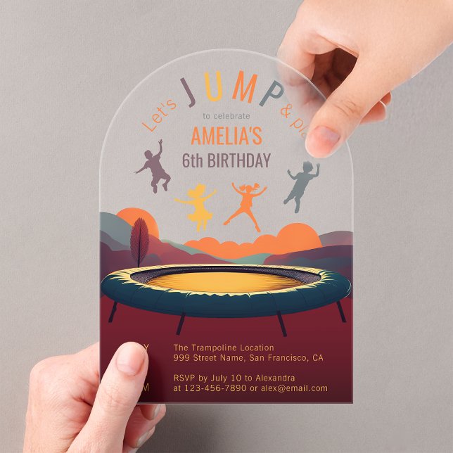 Invitations En Acrylique Jump et Jouer Trampoline Anniversaire Jeu Arche (Créateur téléchargé)