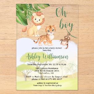 Invitations En Acrylique Jungle Safari Animaux Oh Garçon Baby Shower
