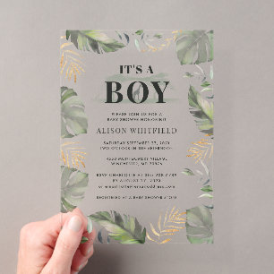 Invitations En Acrylique Jungle Safari Girafe Palmiers Feuilles Baby Shower
