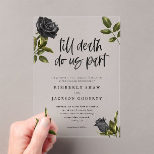 Invitations En Acrylique Jusqu'à ce que la mort nous fait partie Rose noir