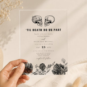 Invitations En Acrylique Jusqu'à la mort Détails de mariage de crâne gothiq