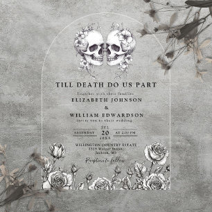 Invitations En Acrylique Jusqu'à la mort Gothique Crânes florales Mariage A