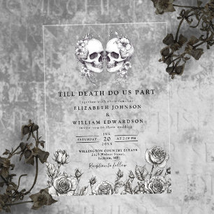 Invitations En Acrylique Jusqu'à la mort Gothique Mariage des crânes florau