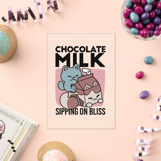 Invitations En Acrylique Kawaii Chocolate Milk Cat – Cozy Drink & Cuteness  (Insitu (Célébration))