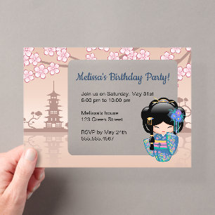 Invitations En Acrylique Keiko Kokeshi Fenêtre transparente Anniversaire Be