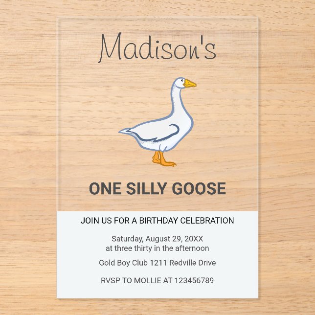 Invitations En Acrylique Kids One Silly Goose First Birthday (Recto)