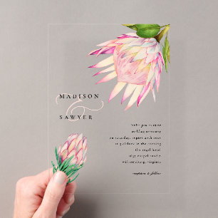 Invitations En Acrylique King Protea rose Aquarelle Mariage Floral