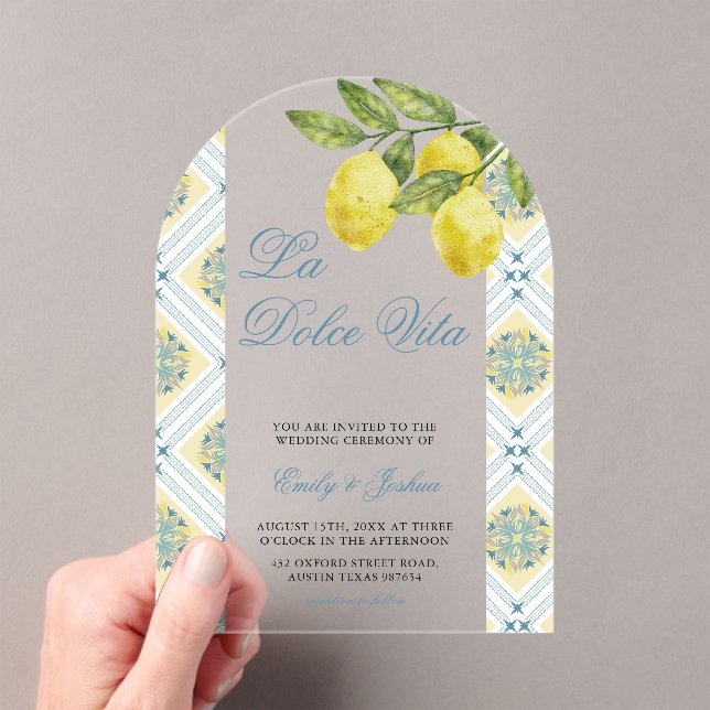 Invitations En Acrylique La Dolce Vita Moderne Citron Arc Mariage (In situ (ordinateur de poche))