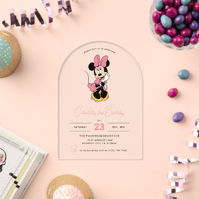 Invitations En Acrylique La souris Minnie de Disney | Anniversaire de la fi (Insitu (Célébration))