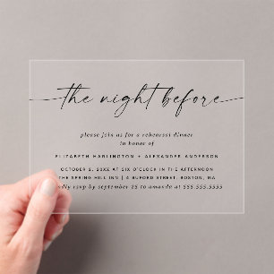 Invitations En Acrylique La veille. Dîner de répétition minimaliste