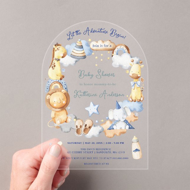 Invitations En Acrylique Laisser l'aventure commencer petit bébé Baby showe (In situ (ordinateur de poche))