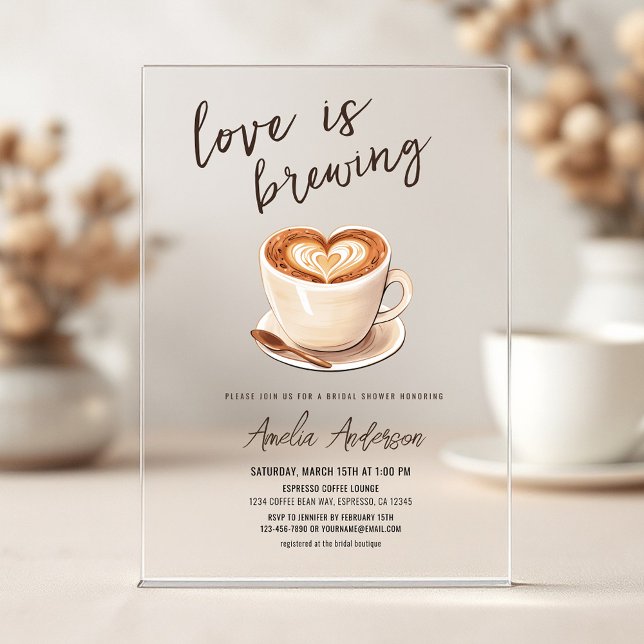 Invitations En Acrylique L'amour brasse la Fête des mariées de café (Créateur téléchargé)