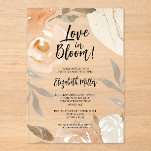 Invitations En Acrylique L'amour dans la Fête des mariées Fleurs Rustiques 