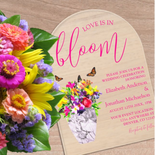 Invitations En Acrylique L'amour dans la floraison Mariage (Créateur téléchargé)