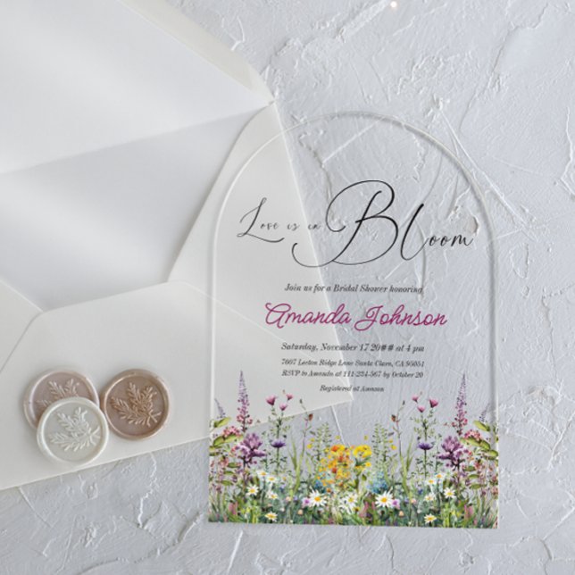 Invitations En Acrylique L'amour est dans la Fête des mariées fleurie Fleur (Créateur téléchargé)