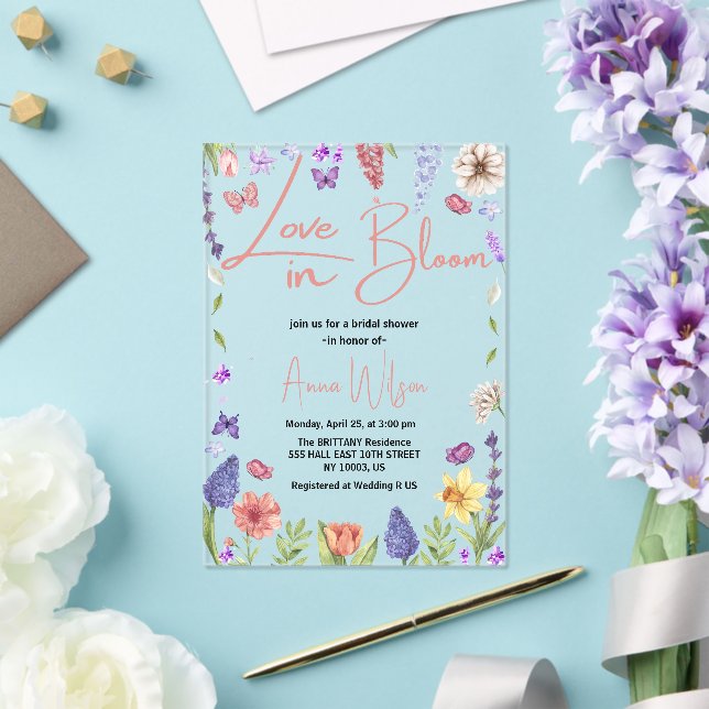 Invitations En Acrylique l'amour est en fleur brunch et bulle douche nuptia (Insitu (Mariage))